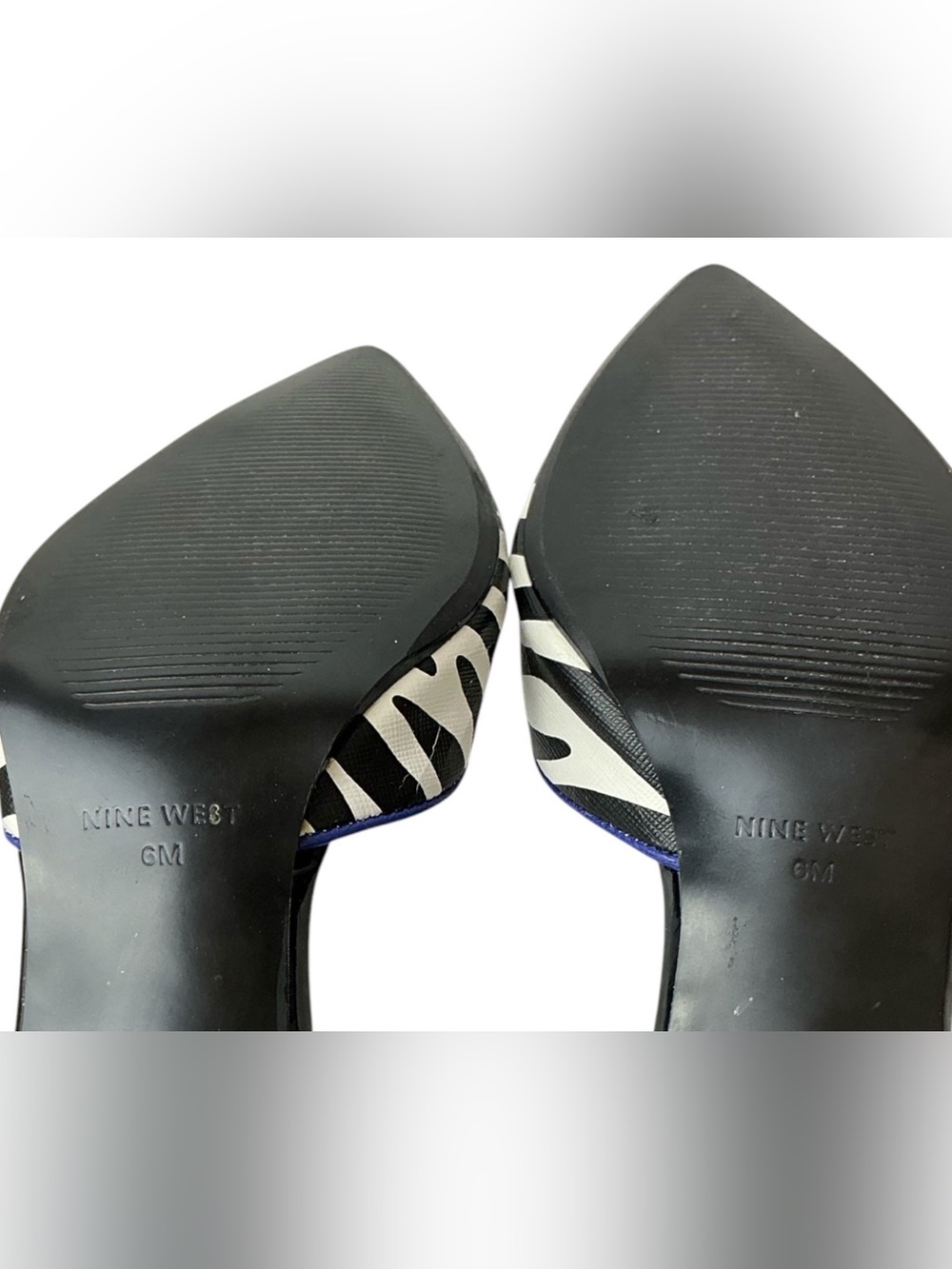 Nine West Zebra Print Pointed Toe Ankle Strap Pump 2” Kitten Heel Blue Black 6 - Picture 9 of 16